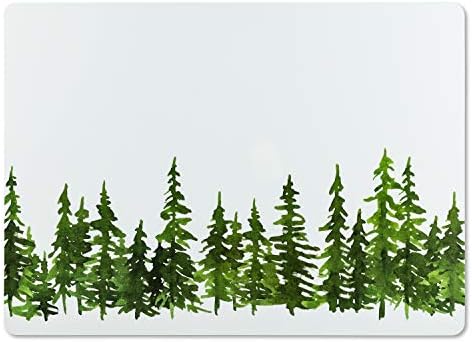 Coleção Abbott 27-Tablemat-Tree Evergreen Forest Placemat, 13x18 polegadas L, branco/verde