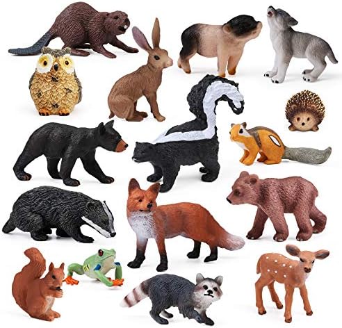 Figuras para bebês de animais florestais de 16pcs, estatuetas de criaturas da floresta, toques de bolo em miniatura