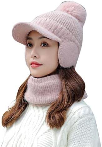 Chapéu de cachecol de mofffffs para mulheres, que lança ciclismo térmico quente, chapéu de cachecol de inverno tricô de couro