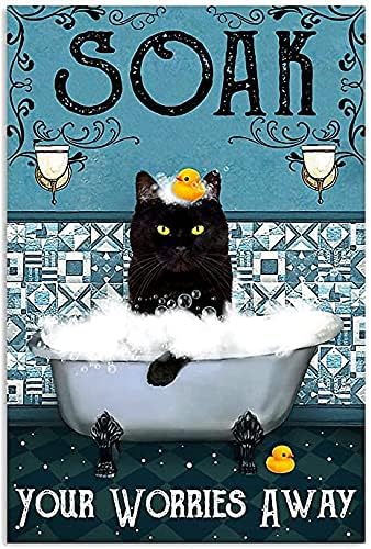 Para banheira gato de lata de metal retrô, gato preto absorve seus problemas para o banho de espuma de banho de espuma de espuma