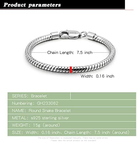 Dankadi Itália suave 3mm 4mm Round Snake Chain Bracelet Solid 925 Sterling Silver Men Mulheres meninos adolescentes 6,3 6,7 7 7,5 8 8,5 9 9.5 Bangled Charm Jewelry Gift Presente