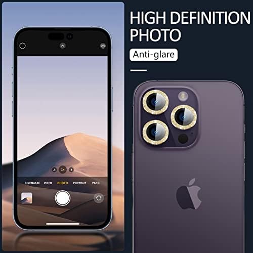 Yiuyiupi [3 pacote] para iPhone 14 Pro/iPhone 14 Pro Max Camera Lens Protector, [Restauração profunda] Anti-arranhões de capa de vidro temperado Câmera de capa protetor de metal Acessórios de anel de metal