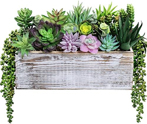 19 PCs variados suculentas artificiais plantas falsas em pátio de madeira retangular suculentas jardim em madeira caixa