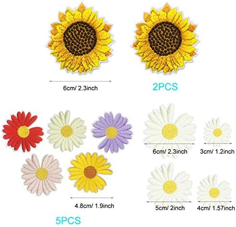 Woohome 35 PCs misturam ferro de flor em manchas Daisy Flower Sun Flower Sewing Repay Patches de remendo por dentro para roupas de jeans e reparo de bricolage