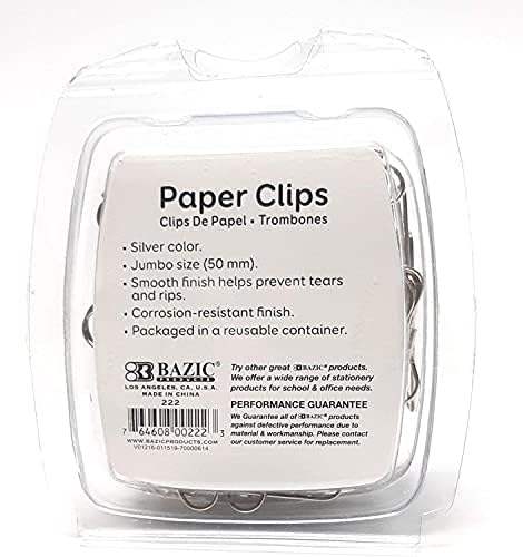 Clipe de papel jumbo bazico, 50 mm, prata, 100 por pacote - 1 pacote