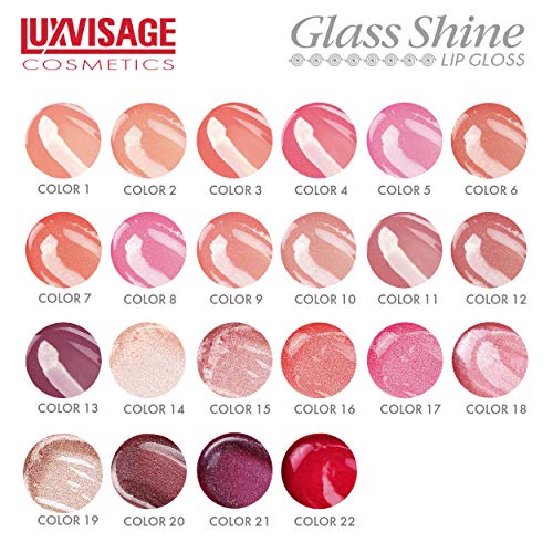 LuxVisage Glass Shine hidratante e efeito durável do volume nutritivo 22 Rich Colors Lip Gloss com vitamina E 3 gramas