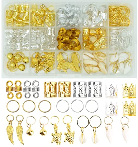 Jóias de dreadlock para mulheres 235pcs, anéis de cabelo de ouro e prata punhos para tranças dreadlock localizador, jóias de cabelo