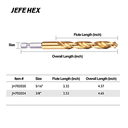 Jefe Hex 5/16 HEX HAKK Titanium HSS Twist Bits, broca de ponto de ponta de corte fácil de 135 graus para aço, cobre, alumínio, liga de zinco, madeira e plásticos, embalados em uma bolha dupla.