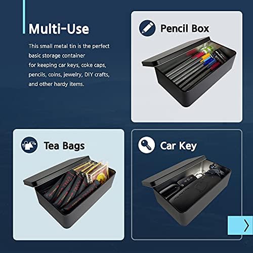 Tampas de caixa de lata de metal preto - recipientes grandes, suporte para manter as chaves do carro, biscoito, caixa de lápis, 7,5 x 4,2 x 2,2 polegadas