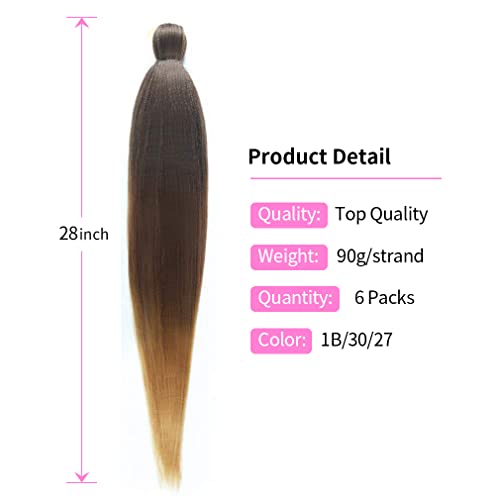 3 tons Pre -Braiding Hair 28 polegadas 6 pacotes de faixas profissionais Extensões de cabelo