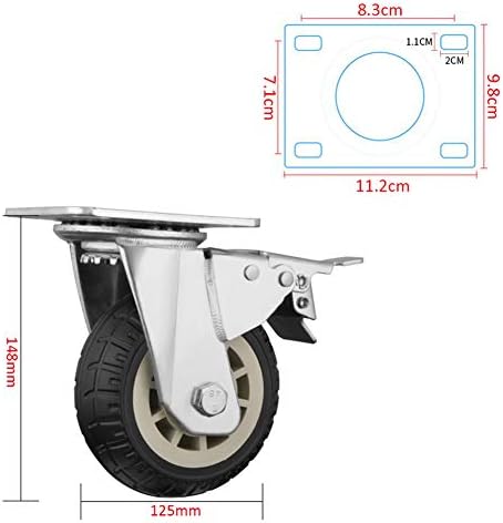 Colera/roda mudo giratória para serviço pesado, roda de borracha elástica, desgaste não deslizante, capacidade de carga 750 kg, 4 peças