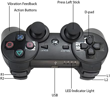GXCDIZX para PS3 Controlador sem fio Bluetooth gamepad Double Vibration Remote Remote Joystick para PlayStation 3 com o cabo de carregamento 2pcs