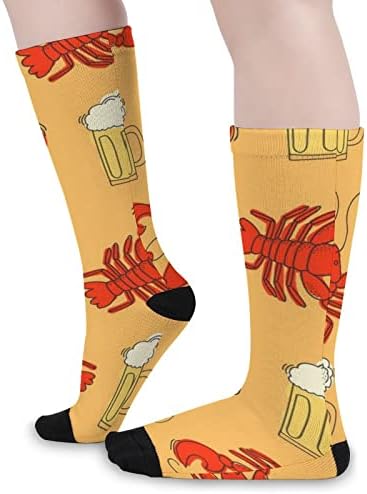 As meias de cores estampadas de cerveja e lagostins correspondem ao joelho atlético de meias altas para mulheres homens