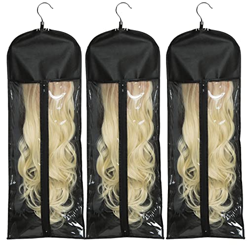 3 Pacote de saco de armazenamento de extensão de cabelo longa extra longa com cabeceira de cabide