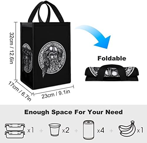 Saco de lancheira impressa Odin, bolsa de bolsa à prova de vazamento dobrável com caixa de refrigerador reutilizável para piquenique de viagem para trabalho