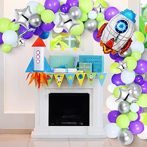 134 peças Buzz Birthday Party Balloon Garland Arch Kit 10 5 polegadas Purple Green Silver White LaTex Balões com balão de foil