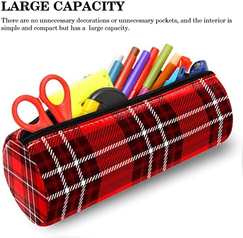Caixa de lápis Guerotkr, bolsa de lápis, caixa de lápis, caixa de lápis estética, padrão de arte xadrez listrado vermelho