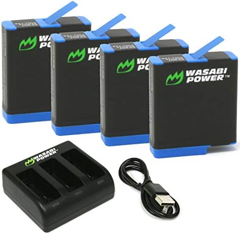 Bateria de energia Wasabi e carregador triplo para a GoPro Hero 8 Black, Hero 7 Black, Hero 6 Black, Hero 5 Black, Hero