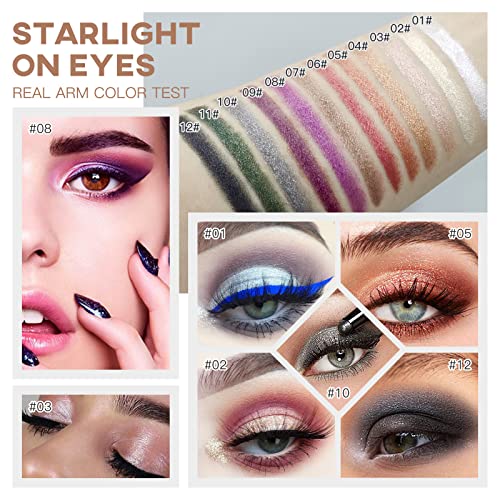 Lokfar Eye-Shadow Stick Makeup Cosmetics Eye Brilhadora de olhos, lápis de sombra de creme rotativo, sombra de brilho de brilho com escova macia para maquiagem para os olhos