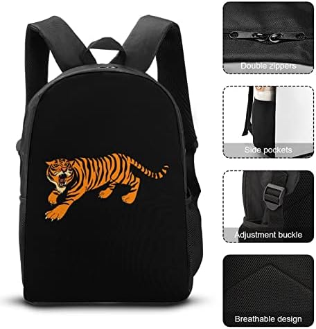 Tiger zangado de 17 polegadas combinação de mochila com lancheira diagonal Caixa lápis 3 peças para estudo de viagem