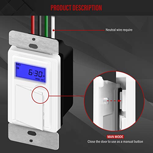 Enerlites 7 dias Digital interruptor de temporizador programável na parede Digital Para luzes, ventiladores e motores, pólo