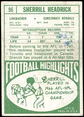 1968 Topps # 96 Sherrill Headrick Cincinnati Bengals Ex+ Bengals TCU