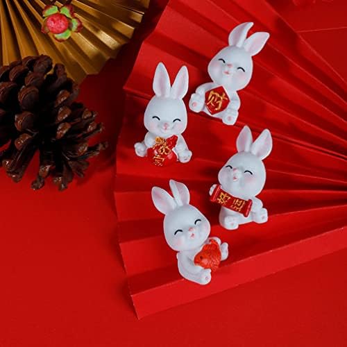 Zerodeko 12pcs Resina Bunny estatuetas, mascote chinês de ornamento de animais zodíaco lunar, coelhinhos miniaturos Fatuagens