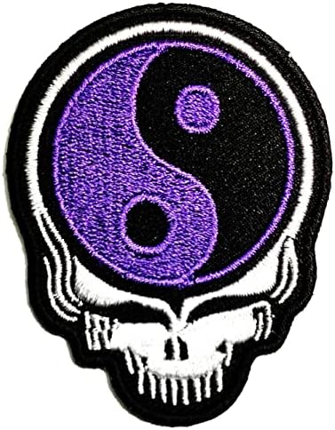 Crânio roxo preto kleenplus yin yang símbolo de taoísmo chinês Ferro bordado em costura no crachá para jeans jaquetas chapéus