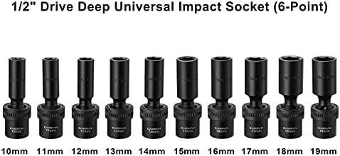 Casoman 10 PCs 1/2 Drive Deep Universal Impact Socket Set, métrica, 10-19mm & Casoman 14 peças 1/2 polegada Drive Deep