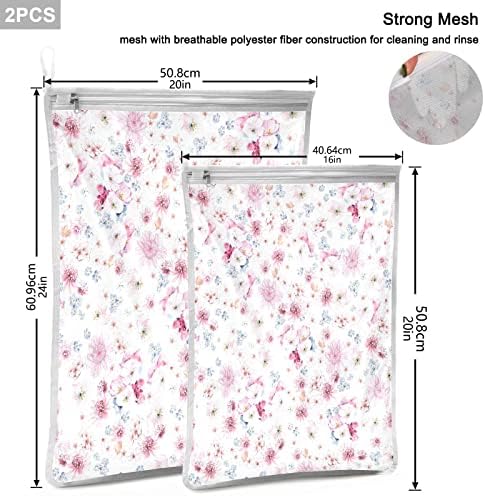 2pcs Mesh Sacos de lavanderia rosa Prinha de lavanderia de lavanderia com bolsas de malha de zíper em loop suspenso para meias de roupas de índice de lingerie de sutiã
