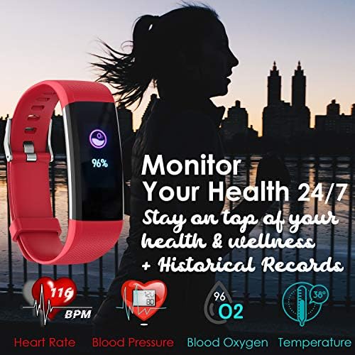 Rastreador de fitness mcnnadi [4 tiras extras] pressão arterial, freqüência cardíaca, oxigênio no sangue, monitor de temperatura