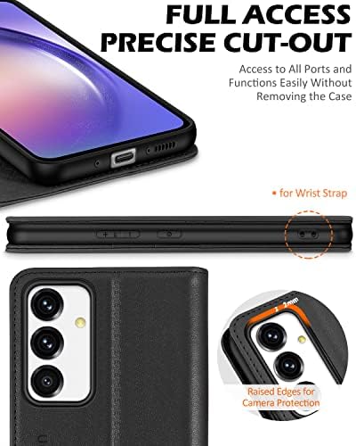 Caso Shieldon para Galaxy A54 6,4 5G, Genuine Leather Folio carteira Magnetic Kickstand RFID bloqueando o titular do cartão de crédito Chego à prova de choque Compatível com Galaxy A54 2023 - Black