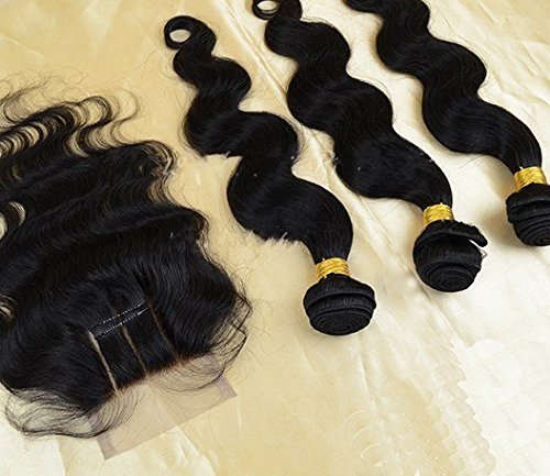 Hair Dajun 7a 3 feixes de cabelo com fechos de renda de 3 vias Parte da Virgem Mongólia Remy Humano Human Body Wave Color