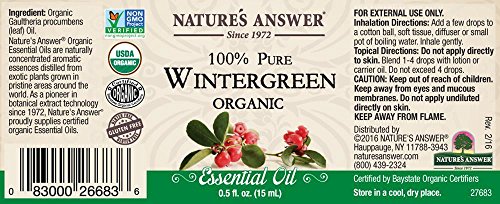 Resposta da natureza USDA Organic WinterGreen Essential Oil, puro | Óleo de aromaterapia natural para difusor/umidificador, o vapor destilado 0,5 fl oz. | Fabricado nos EUA