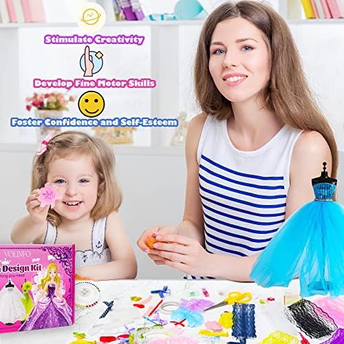 Kit de design de moda Volinfo para meninas, kit de costura para crianças, kit de artesanato de bricolage para meninas