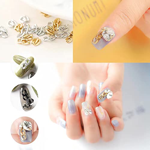 12pcs Cadeia de metal encantos de unhas para acrílico Nails 3D Acessórios de jóias de arte 3D Decoração de kits de charme preto de ouro prateado.