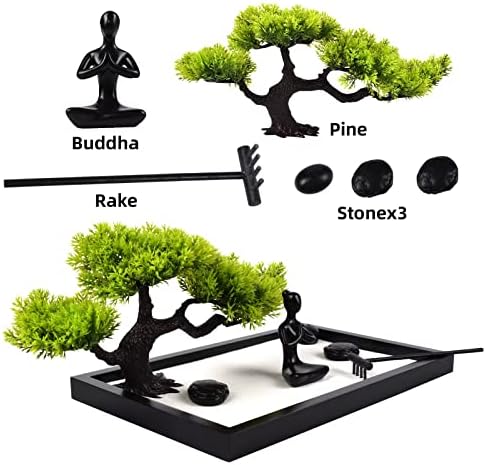 Mini kit de jardim zen de areia para casa e cozinha, decorações de meditação para casa, com pedras, árvore, ancinho