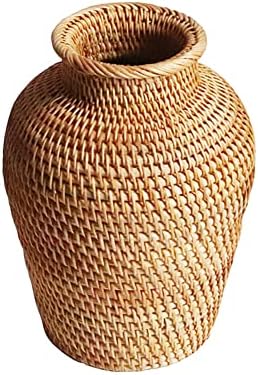 Sorakey Rattan tecido de cesta de flores vaso de vaso de vaso de vaso de estar decoração de janela de maçã cebola batata cesta de cesta de estilo pastoreable para a parede da sala de estar para decoração