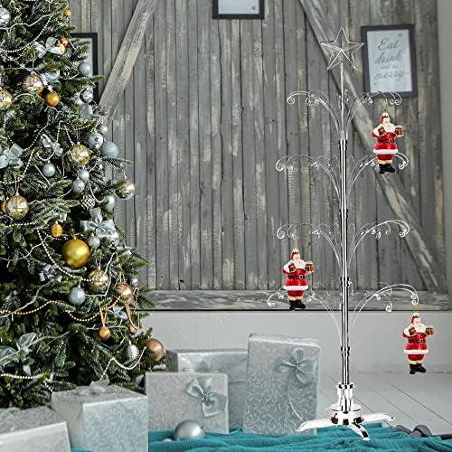 Hohiya 74 polegadas Ornamento Display Tree Stand Girando prata 90 ganchos cabide de metal arame pendurado para Swarovski Crystal Glass Christmas Balls de Natal