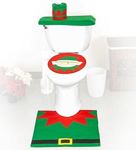 Tampa do assento e tapete do banheiro de Natal imperial Home - decoração do banheiro de férias - 3 PC Banheiro de Natal Decorações de Natal Conjunto