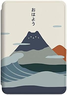Felizmente, para Kindle Oasis Oasis Cover de couro impresso Solicitar a caixa de estojo de 7 polegadas de 7 polegadas Kindle Oasis-Cartoon Abstract Ink Waves Mountains