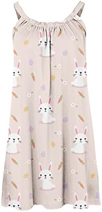 Vestido de Páscoa CGGMVCG para mulheres Summer Summer Sleesess Bunny Egg Tank Print Tank Mini Dress Strappy Casual