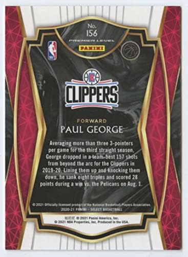 2020-21 Panini Select Blue 156 Paul George Premier Level Los Angeles Clippers NBA Basketball Trading Card