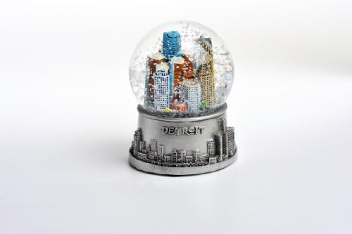 City-Uvenirs Detroit Snow Globe com horizonte e base de prata 3.5 da coleção de globos de neve de Detroit