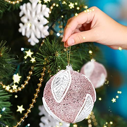 Vidro para vitrais e ganchos Decorações de Natal 8cm/3in Pink Ball de Natal Bola de Natal Conjunto de refeições Conjunto de refeições Pingente de decoração de teto suspenso Pequenas bolas de Natal pequenas