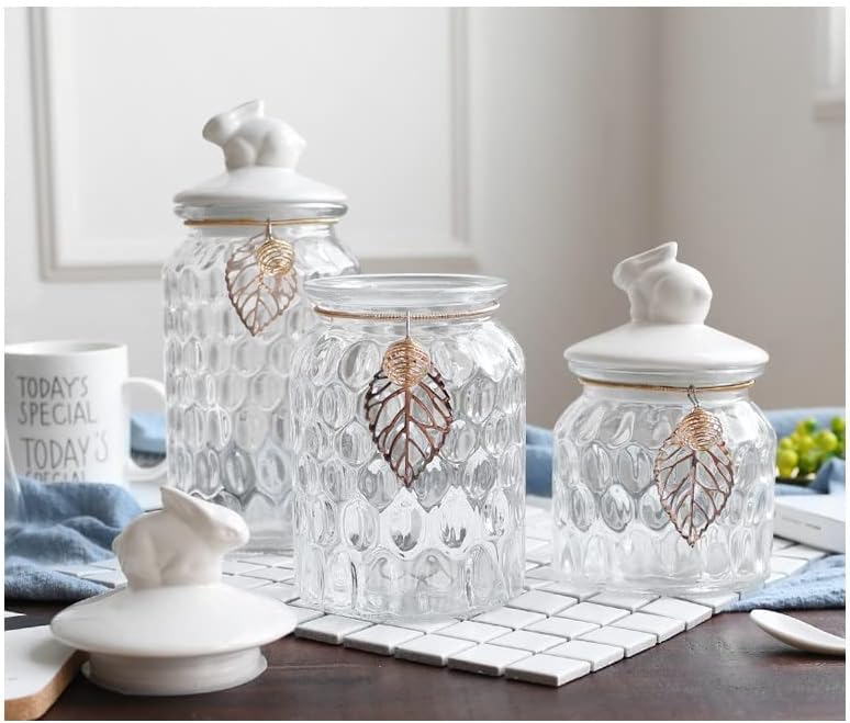 Sdgh Glass Storage Jar mesa de café transparente Hollow out folha decorativa jarra jarra jarra de grãos de grãos