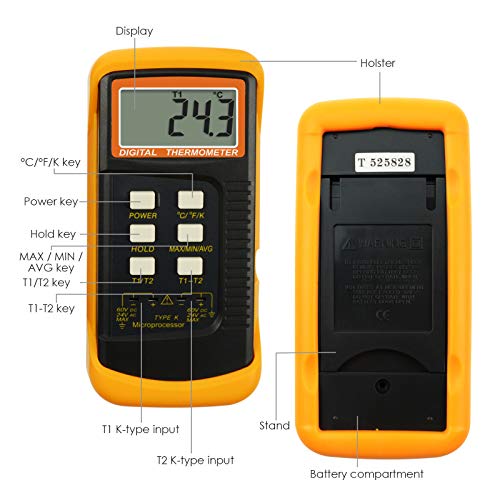 Termômetro digital 2 canais k do tipo K com 4 termopares, -50 ~ 1300 ° C, com mesa de mão de moda de alta temperatura, Kelvin