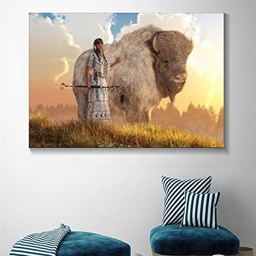 Nativo americano Buffalo Buffalo Poster Pintura Decorativa Canvas Arte da parede Posters da sala de estar Pintura de quarto 16x24inch