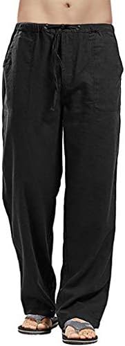 Calças de linho de homens zefotim com bolsos soltos em forma aberta de fundo liso de verão calças de praia de moda casual
