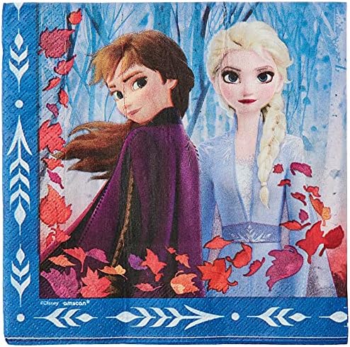 AMScan Frozen 2 Birthday, Anna & Elsa Almoço Guardanapo, 6,5 x 6,5, 16 ct. Multicolorido